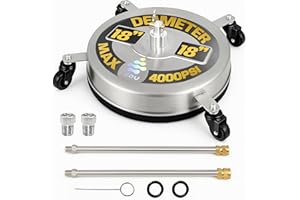 EDOU 18 inch Pressure Washer Surface Cleaner - Stainless Steel Power Washer Attachment - 4,000 PSI Max - Concrete Cleaner with Dual Nozzles and Extension Wands - Silver