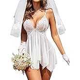Avidlove Women Lace Lingerie Front Closure Babydoll V Neck Nightwear Sexy Chemise Nightie