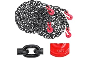 Lechansen 2 Pack G80 Trailer Safety Chain 3/8" X 10 feet, Heavy Duty 3/8" Tow Chain with 3/8" G80 Clevis Grab Hook, 7,100 Lbs Working Load Limit Transport Binder Chain 3/8inch for Towing Securing