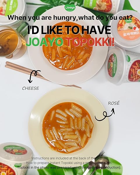 JOAYO CHEESE+ROSE TTEOKBOKKI RICE CAKES W/SPICY & RICH FLAVORFUL SAVORY SAUCE [2-CUPS] AUTHENTIC KOREAN STREET FOOD TRADITIONAL K-FOOD INSTANT MICROWAVABLE SNACK 2 DIFFERENT FLAVORS COMBO PACK