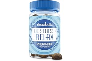Stressballs De-Stress + Relax with Ashwagandha for Stress Relief Ginseng & Lemon Balm Herbal Blend Non-Drowsy Supplement Gummies, Lemon, 46 Count
