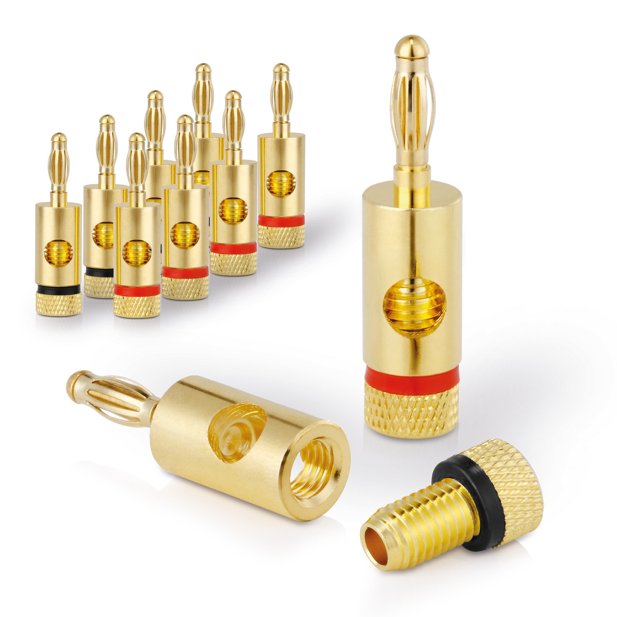 Sonero Premium Banana Plugs (Set of 8) for all Speaker Cables with a Diameter of max. 6 mm², 4 Pieces with Colour Coding (4 x Red, 4 x Black), 24 Carat Gold-Plated