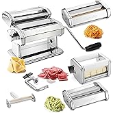 Pasta Maker Deluxe Set- Stainless Steel, 3 Interchangeable Attachments | Machine Makes 5 Different Pasta, Spaghetti Fettuccini Angel Hair Ravioli Lasagnette- Durable Cutters for Adjustable Thickness