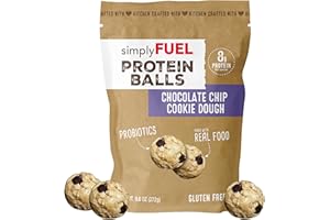 simplyFUEL Whole Food Protein Balls with Probiotics - Chocolate Chip Cookie Dough Protein Snacks - 8g Protein Snack - Gluten Free Energy Balls (1 Pack of 12 Balls)