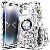 NGB Designed for iPhone 15 Pro-Max Case, Clear | Magnetic Compatible with MagSafe | Glitter Liquid Sparkle Cute Cover for Women Girls | with Screen Protector & Camera Lens Protector & Wrist Strap