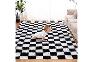 TOOHUB Super Soft Rug for Bedroom, 5x7 Ft Black and White Area Rug Classic Checkered Shaggy Anti-Skid High Pile Soft Fluffy Rug Fuzzy Carpet for Living Room Bedroom Kids Room Nursery, Dorm Home Decor