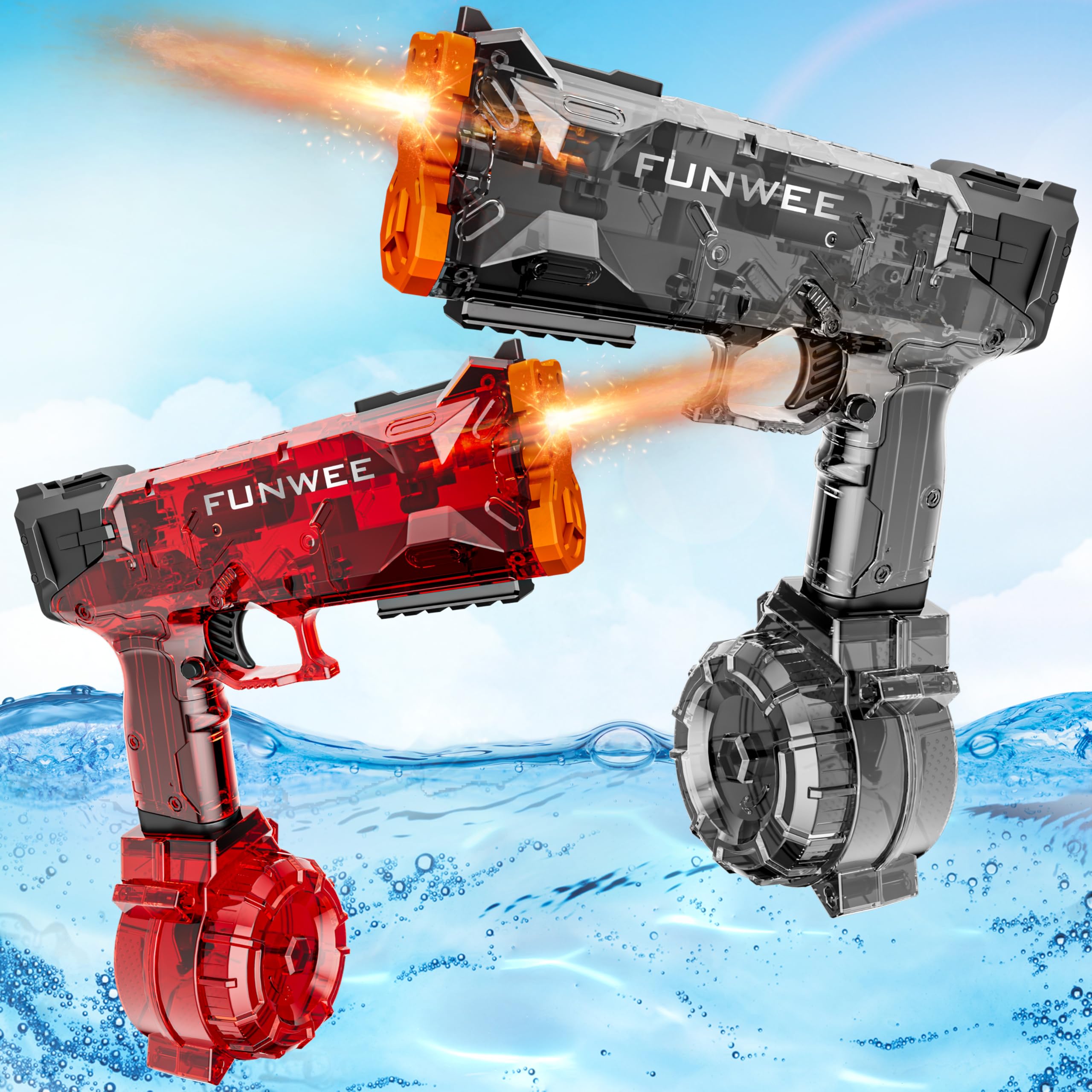 Photo 1 of Funwee 2025 New Upgrade 2 Pack Electric Water Guns for Adults Kids, Light Up Squirt Gun, Powerful Automatic Water Gun, High Capacity Long Range Fully Strongest Water Blaster, Outdoor Pool Water Toy