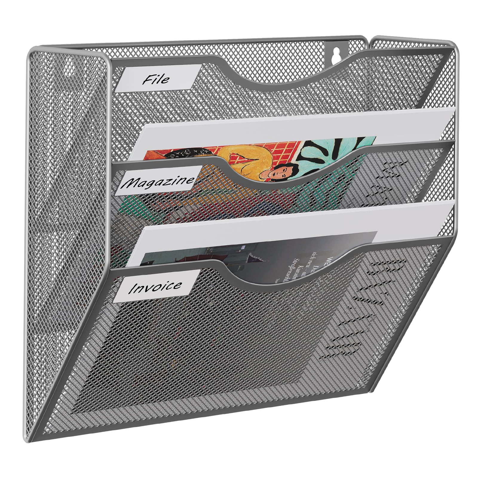 EasyPAG Metal 3 Tier A4 Wall Mounted Document Holder,Hanging Wall File Organiser,Pigeon Holes Storage,Wall Pocket,Filing Tray,Magazine Rack for Office & Home,Silver