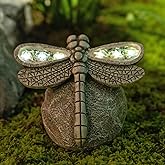 Rezpuao Garden Statue Dragonfly,Solar Dragonfly Decor for Outdoor,Resin Dragonflies Figurine with Solar Light for Patio,Balcony,Yard,Lawn Ornament,Perfect Garden Gift
