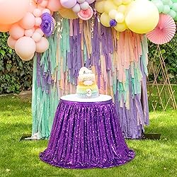Purple Sequin Table Skirts for rectangle tables 6ft
