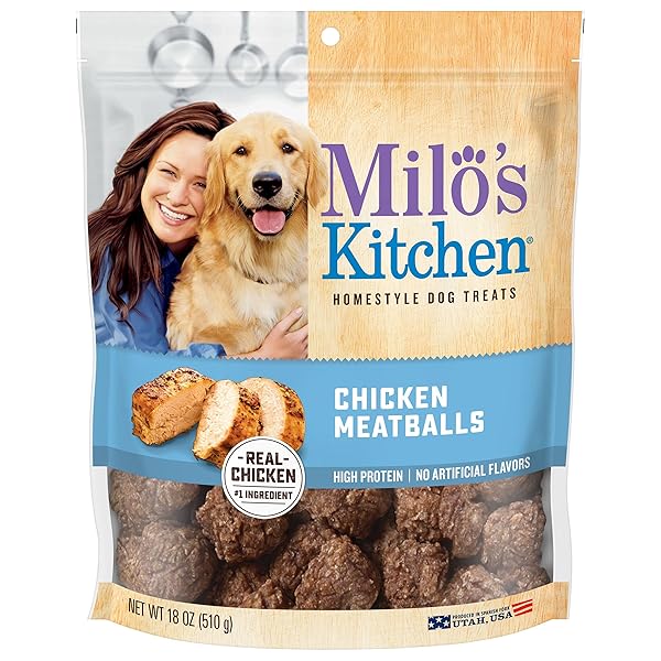 MILO’S KITCHEN CHICKEN MEATBALLS DOG TREATS, 18-OUNCE