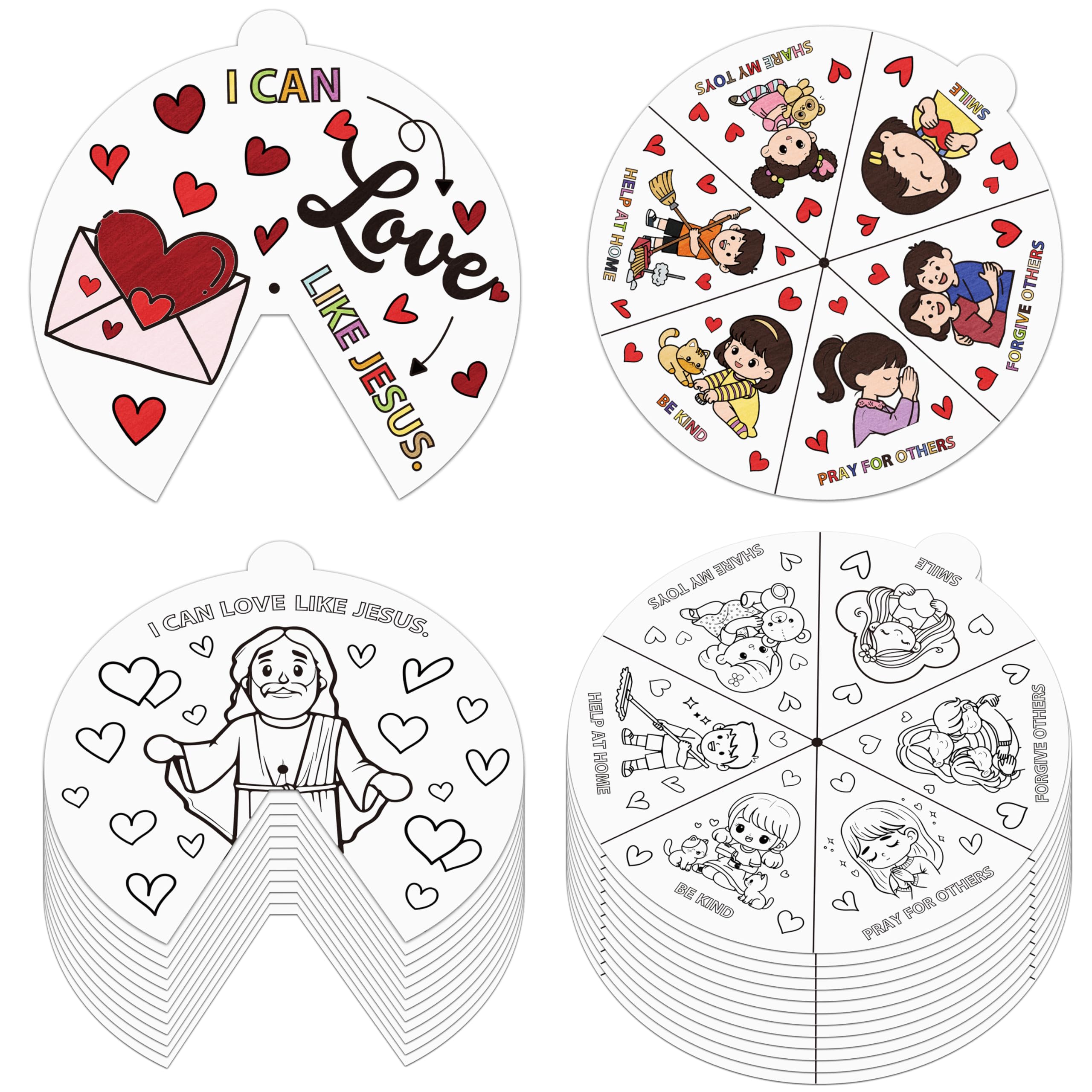 Photo 1 of COcnny Valentine’s Day Christian Coloring Craft for Kids - 24 Sets Color Your Own Valentines Religious Art Cards, DIY Sweet Jesus Bible Wheel Paper for Church Sunday School Classroom Class Activities