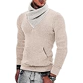 COOFANDY Men's Knitted Turtleneck Pullover Shawl Collar Sweaters Slim Fit High Neck Hoodies with Pockets