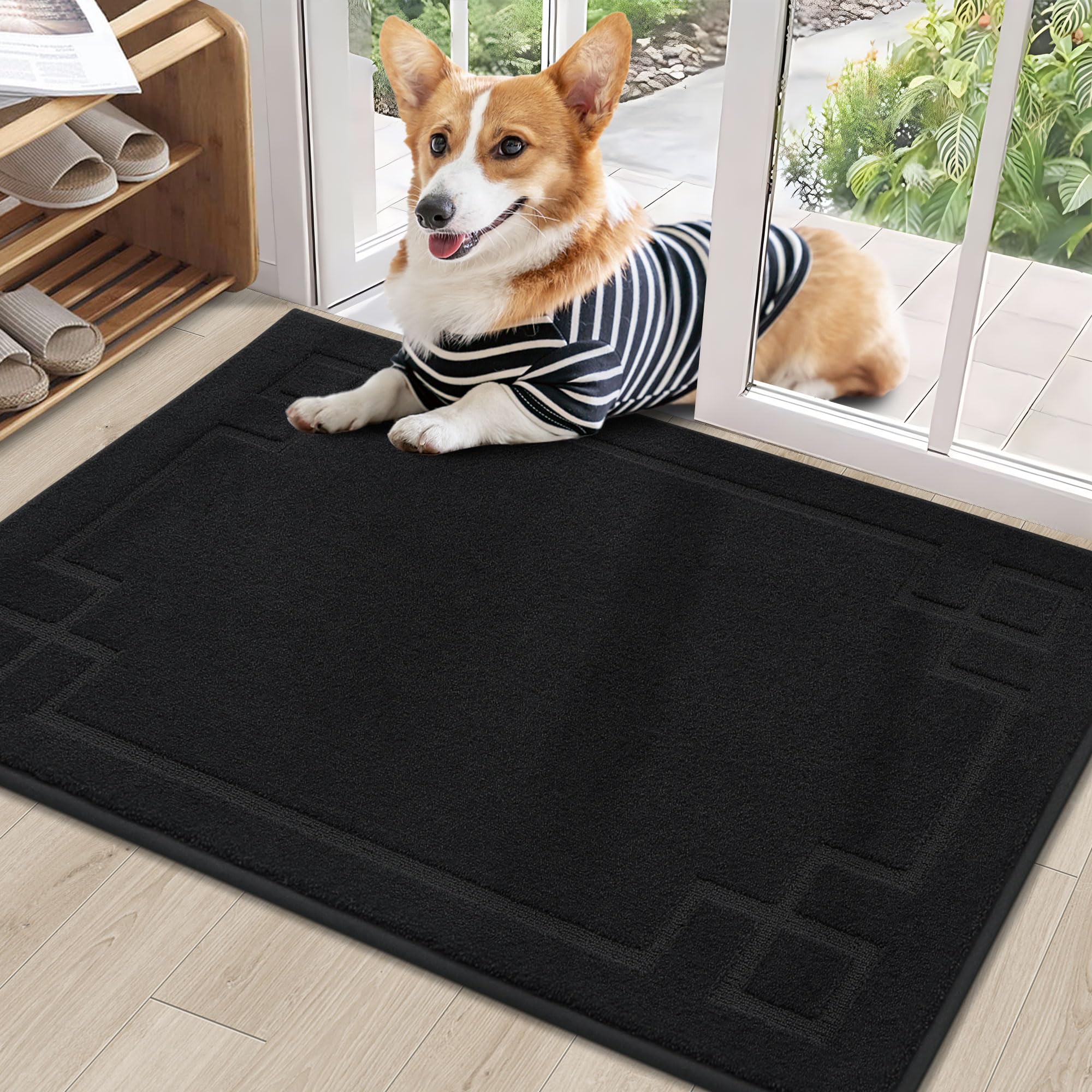 Photo 1 of BEQHAUSE Door Mat 24" x 36", Non-Slip Door Mats Indoor Entryway Rugs Washable Low-Profile Absorbent and Stain Resist Floor Mats, Dog Door Mat for Front Back Door, Muddy Wet Shoes & Paws, Black