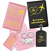 Slohif Mr. and Mrs. Passport Holder Lugguage Tag Set for Travel - Leather Passport Book Personalized Organizer Card Protector Sleeve Suitcase Cover Wallet Case Essentials Slim Carrier Pink Black