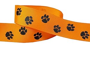 Q-YO Paw Prints Ribbon for Crafts Grosgrain Ribbon for Gift Wrapping, Cheer Bows (10yd or (2x5yd) 7/8" Paw,Torrid Orange/Black)