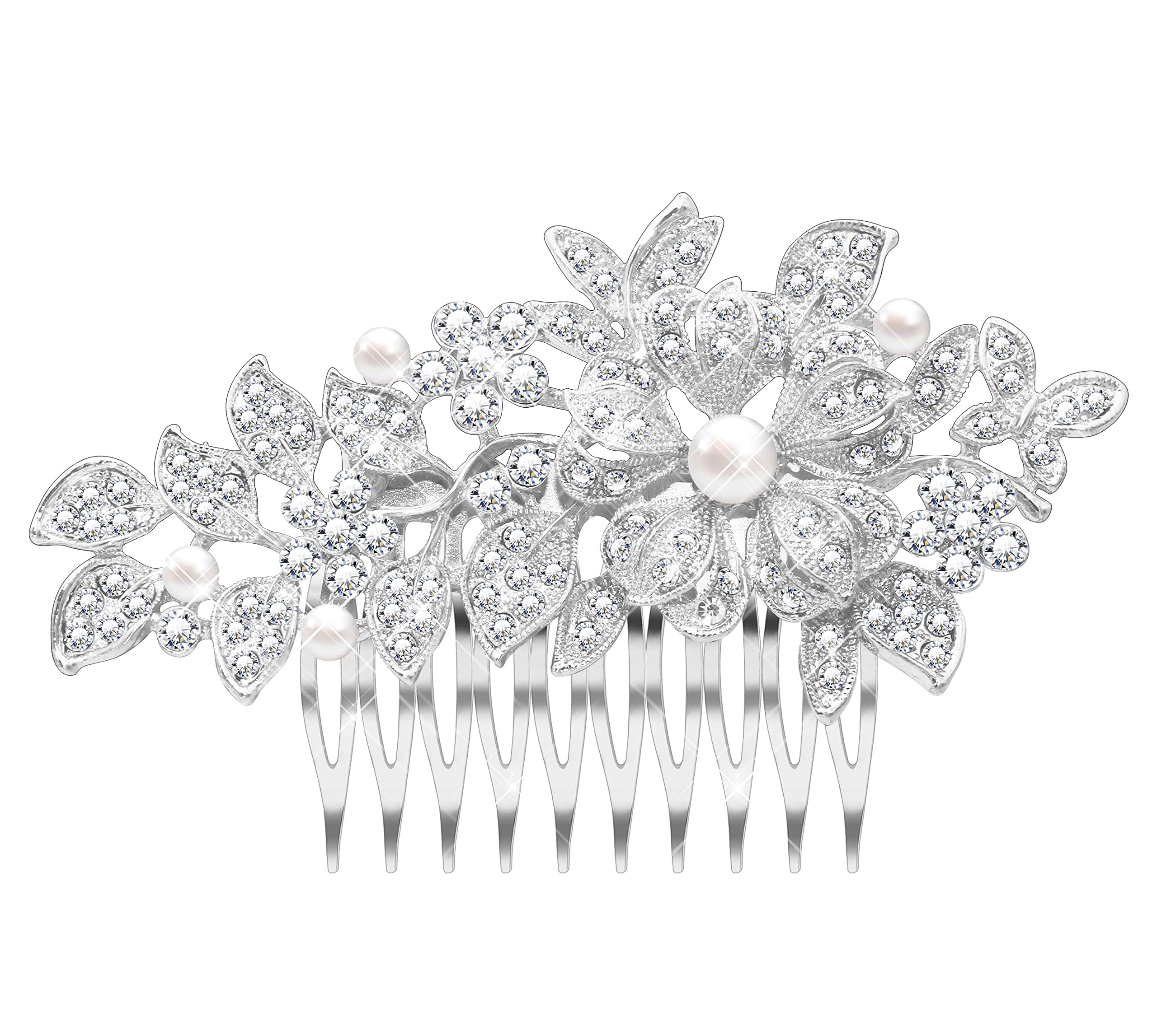 KristLand Flower Wedding Hair Comb Retro Bridal Hair Combs Wedding Sparkly Austrian Crystal Pearl Rhinestone Bridal Party Engagement Gift Box Ladies