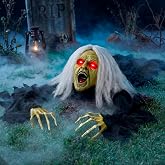 JOYIN Zombie Halloween Decoration Outdoor Witch Groundbreaker Halloween Graveyard Decor Outside, Scary Zombie Props with Sound Effect &amp; Lighted Eyes for Haunted House, Lawn Yard Decorations
