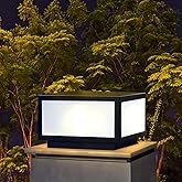 JHOTEC Outdoor Modern Post Light, LED Fence Deck Cap Light High Voltage Wired Lantern Column Lamp for Flat Surface Patio Gard