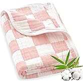 BEILIMU Muslin Swaddle Blankets Neutral, Baby Swaddling Wrap Nursery Blanket for Boys & Girls Unisex, Soft 70% Cotton and 30% Rayon, Large 43 x 43 inches Light Pink Chessboard