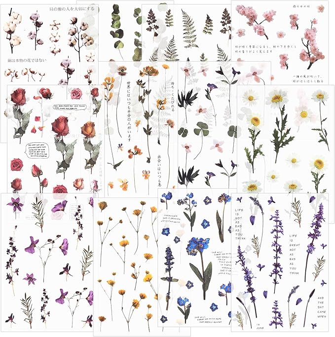 12 Sheets Scrapbook Stickers Flower Stickers Decoration Sticker Planner