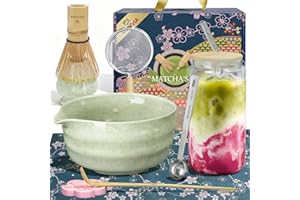 USUCHA Matcha Whisk Set, 9 Pcs Ceramic Matcha Kit Includes Bowl & Bamboo Whisk & Holder, Matcha Cup & Measuring Spoon, Tea Set Gift for Matcha Lovers Beginners (Pea Green)