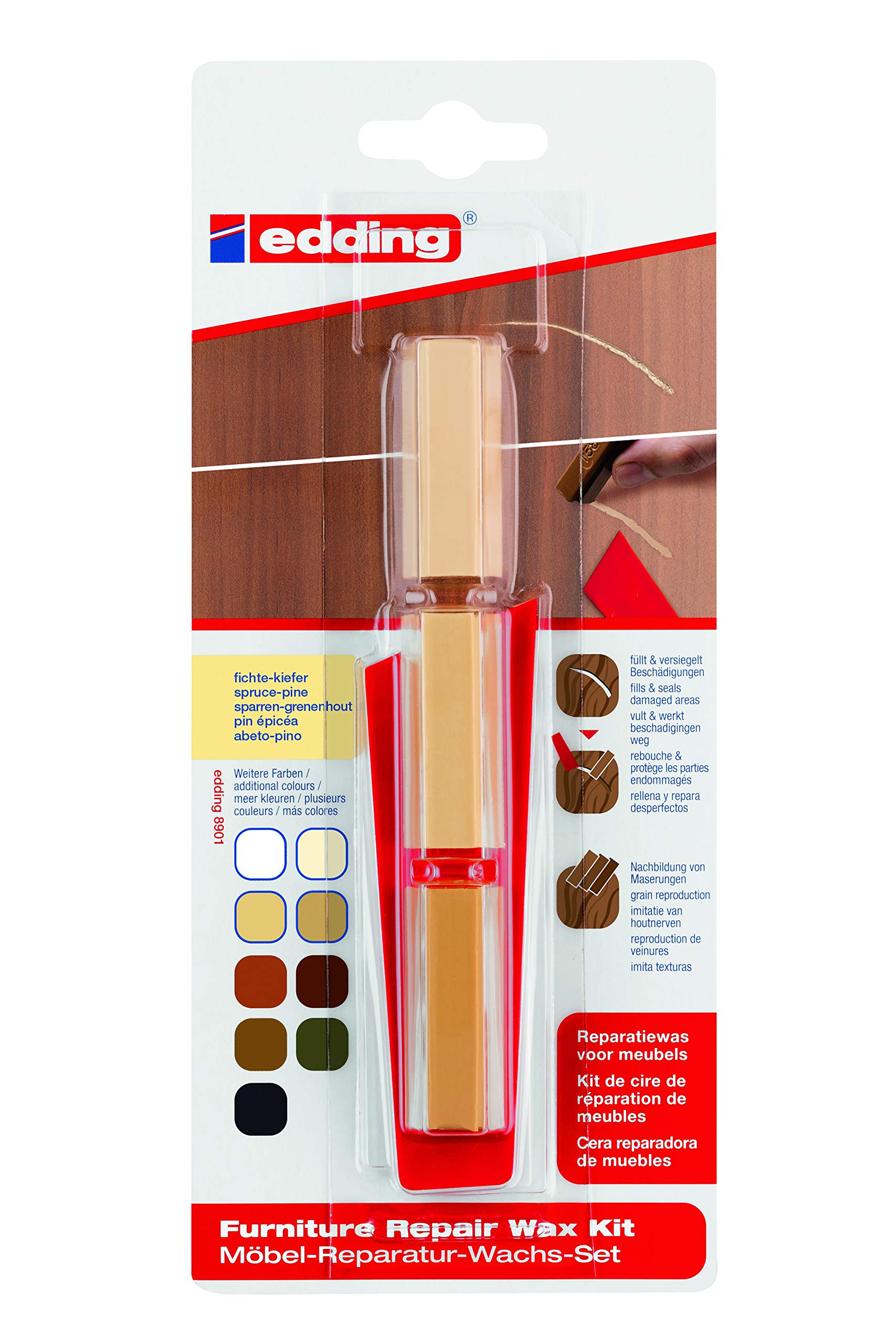 edding 8901 furniture repair wax kit - pine - for filling in and repairing scratches and holes on furniture and other wood surfaces