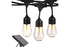 Brightech Ambience Pro - Waterproof, Solar Power Outdoor String Lights - 48 Ft Hanging Edison Bulbs Create Bistro Ambience in Your Yard - Commercial Grade, Shatterproof - 1W LED, Soft White Light
