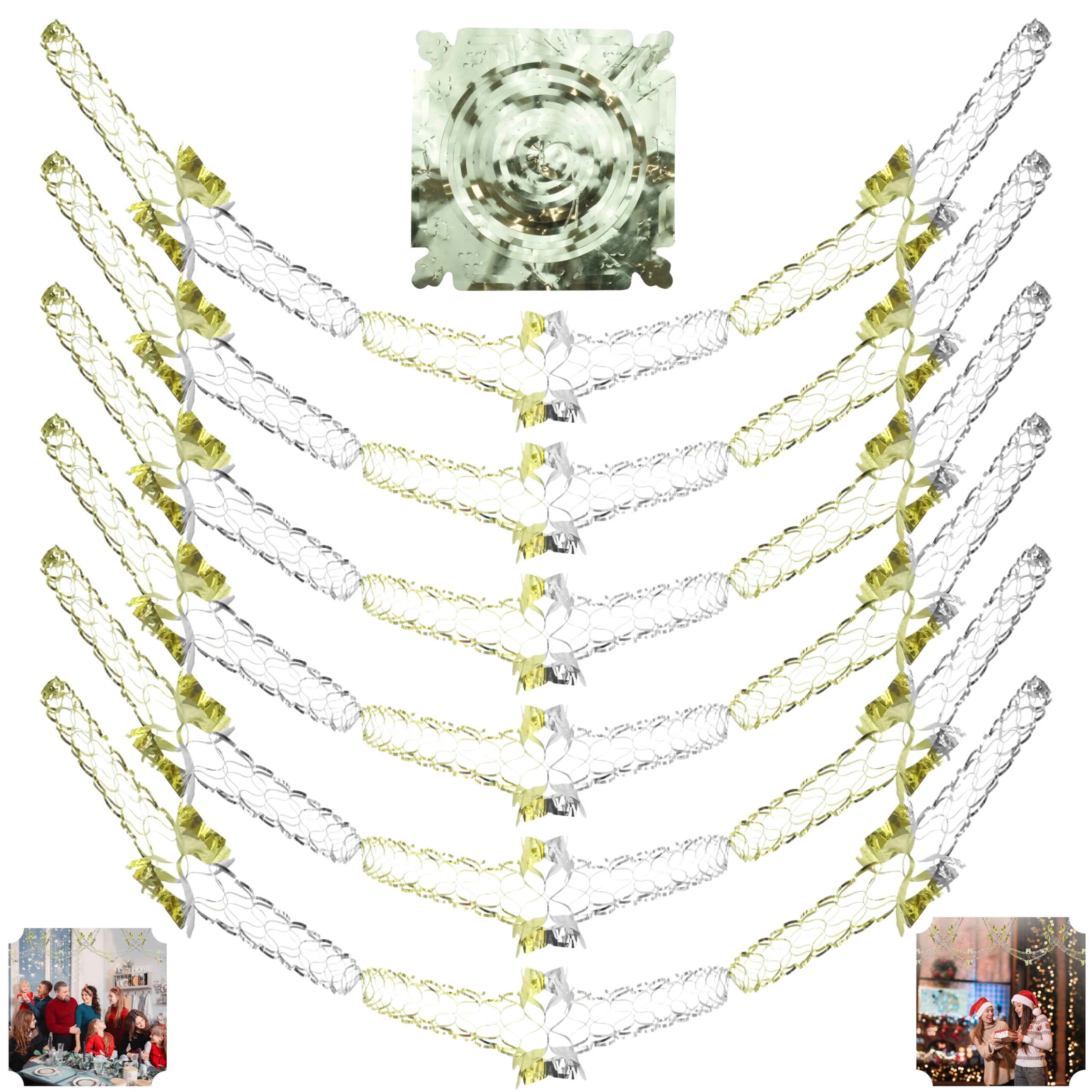 6Pcs Seasonal Foil Decor, Silver/Gold Christmas Foil Garland Festive Ceiling Hanging Decorations for Xmas Valentine's Day New Year Holiday Party Supplies