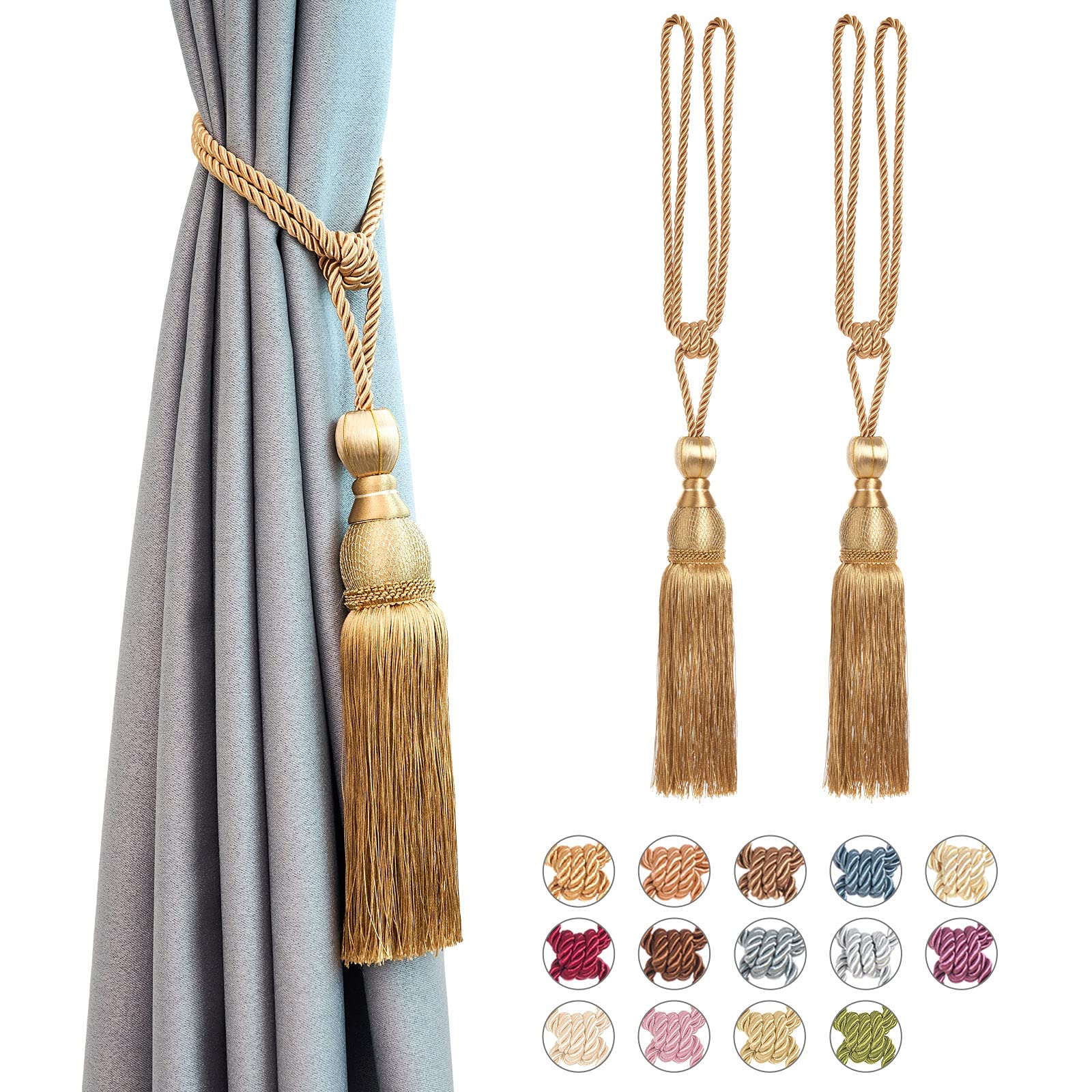 Pretty Jolly 2 Pack Mesh Ball Tassel Curtain Tiebacks European Vintage Style Curtain Holdbacks Handmade Braided Rope Decorative Drape Tie Backs for Home and Office Window Drapery (Bronze)
