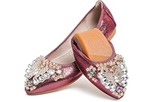 WAMBHC Women's Ballet Flat Shoes - Cute Rhinestones Bow Wedding Flats Slip on Flats for Women Comfortable
