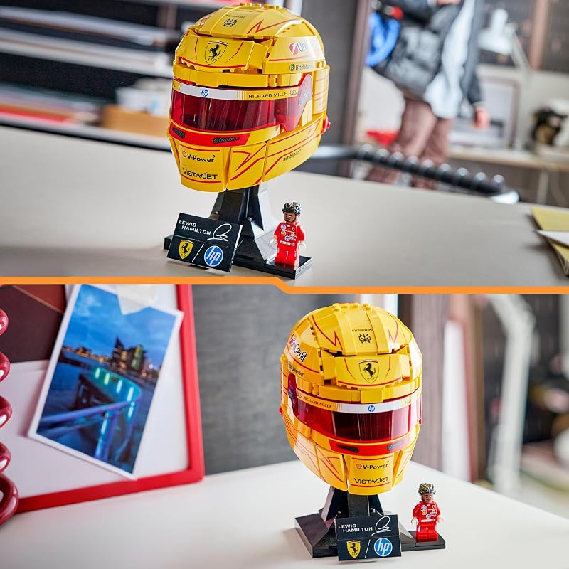 Editions Scuderia Ferrari HP Lewis Hamilton Helm - F1 Merchandise - Ausstellungsmodell Bausatz mit sammelbarer Minifigur - Geschenk für Jungen ab 14 Jahren und Erwachsene Motorsportfans - 43022