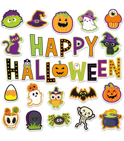 Lot De 4 Autocollants Gel épais Halloween - Citrouilles, Fantômes, Chauves-souris | Pour Fenêtre, Miroir, Frigo