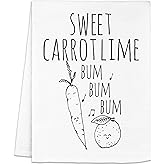 Moonlight Makers Funny Kitchen Towel - Sweet Carrot Lime - Flour Sack Dish Towels, Sweet Housewarming Gifts New Home, Kitchen Towels, Hand Towels, New Home Essentials - White