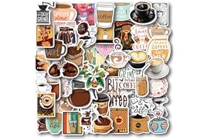 AOWDIAO 50 Pieces Coffee Stickers, Vinyl Coffee Water Bottle Sticker Pack for Coffee Gifts, Coffee Party Favors, Coffee Accessorise