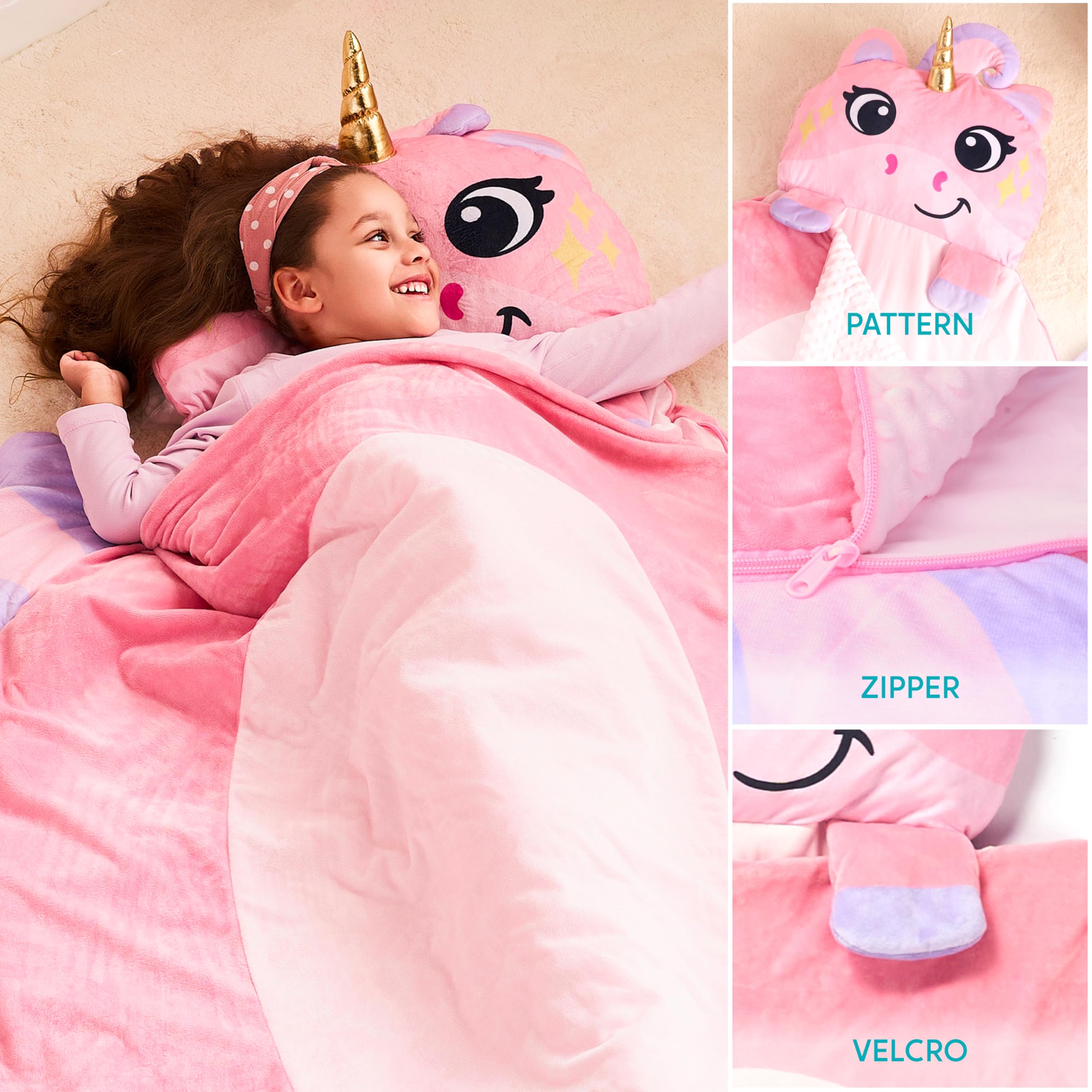 JOIEDOMI Toddler Sleeping Bag for Kids Ages 3+ Nap Mat for Preschool with Pillow & Blanket Sleeping Mats for Kids Daycare Plush Slumber Bag for Boys Girls Kindergarten Birthday Gift