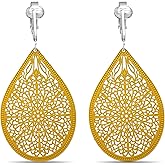 Aloha Earrings Large Victorian Filigree Teardrop Non Pierced Clip On Dangling Earrings