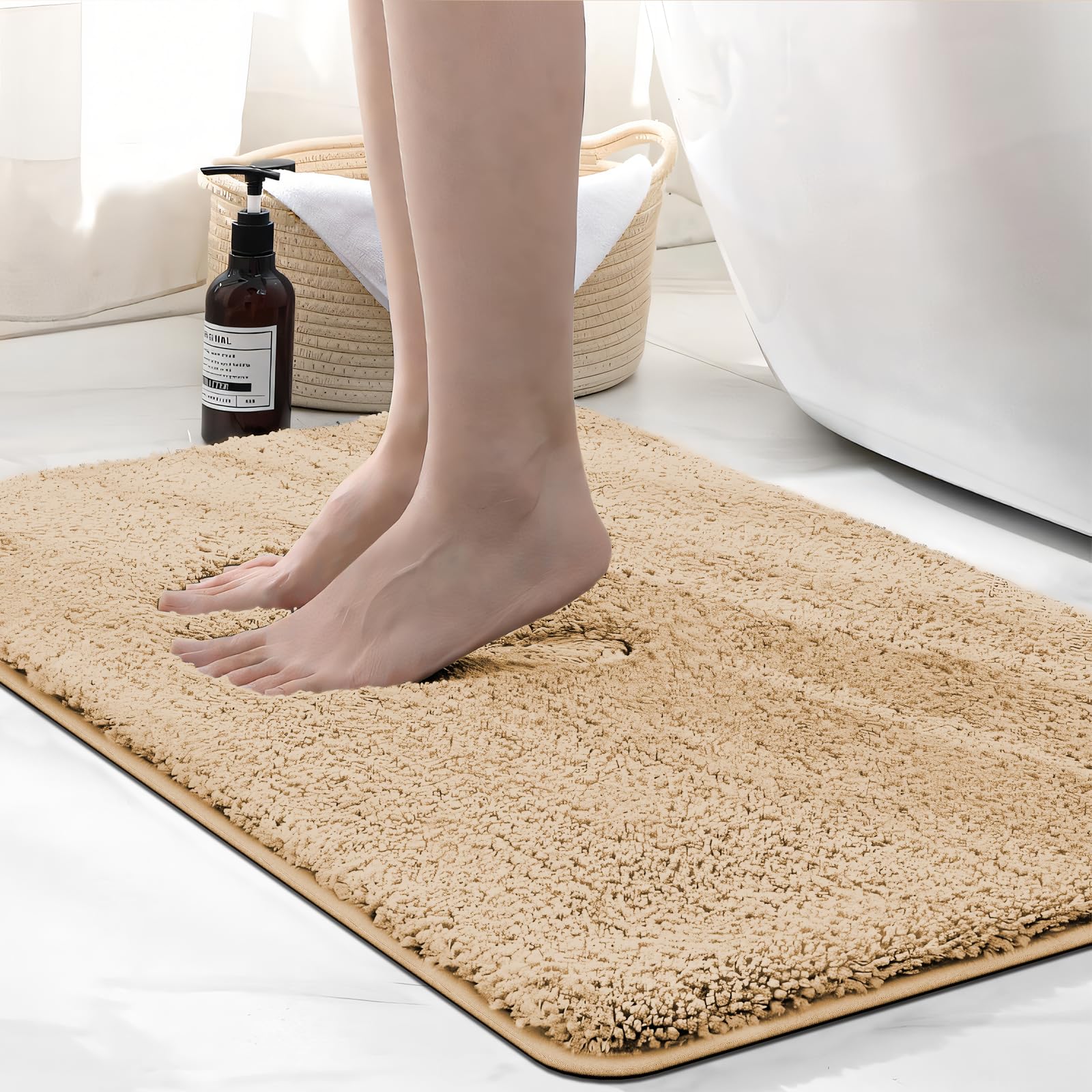 wyewye Microfibre Bath Mat, 2cm Super Thick, Super Absorbent Bathroom Rug 50x80cm Camel