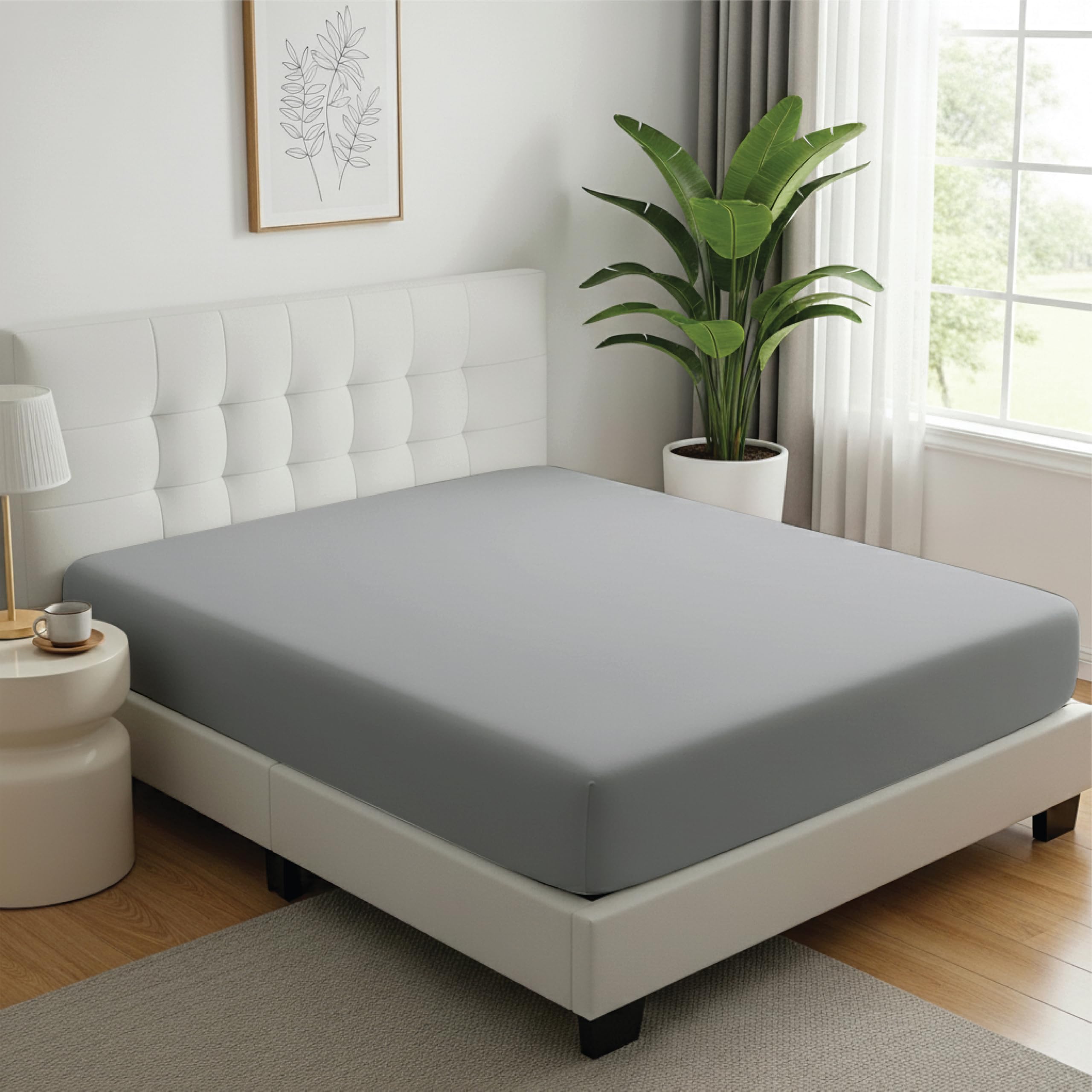 Ev Dekor Single Fitted Sheet Grey - Extra Deep Pocket Bedsheet 16 Inch (40 cm) 90 GSM Soft Brushed Microfiber Fabric - Shrinkage and Fade Resistant - Easy Care Bed Sheets (90 x 190 cm)