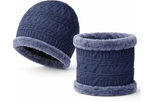 Winter Knit Beanie Hat and Neck Warmer Set for Men and Women, Soft Lined Cold Weather Cap and Snood for Daily Wear