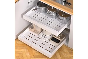 2 PACK Pull Out Cabinet Organizer|Metal Heavy Duty Slide Out Drawers Fixed with Nano Adhesive Film|Multifunctional Drawer Org