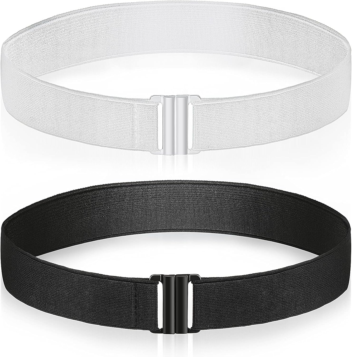 2 Pieces Elastic Belt Adjustable Stretch Flat Buckle Belts No Show