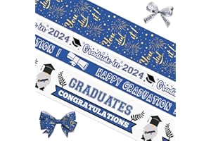 ABTOLS 4 Rolls 20 Yard Graduation Ribbons Graduation Hat Star Printed Grosgrain Ribbons White Blue Ribbons Gift Wrapping Congratulations 2024 Gnomes You Did It Ribbon for Graduation Party Favors Decor