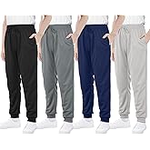 Resinta 4 Packs Boys' Mesh Athletic Pants Kids Active Lightweight Sweatpants Casual Jogger Pants with Pockets Drawstring