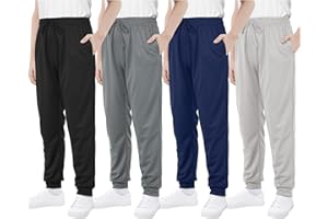 Resinta 4 Packs Boys' Mesh Athletic Pants Kids Active Lightweight Sweatpants Casual Jogger Pants with Pockets Drawstring