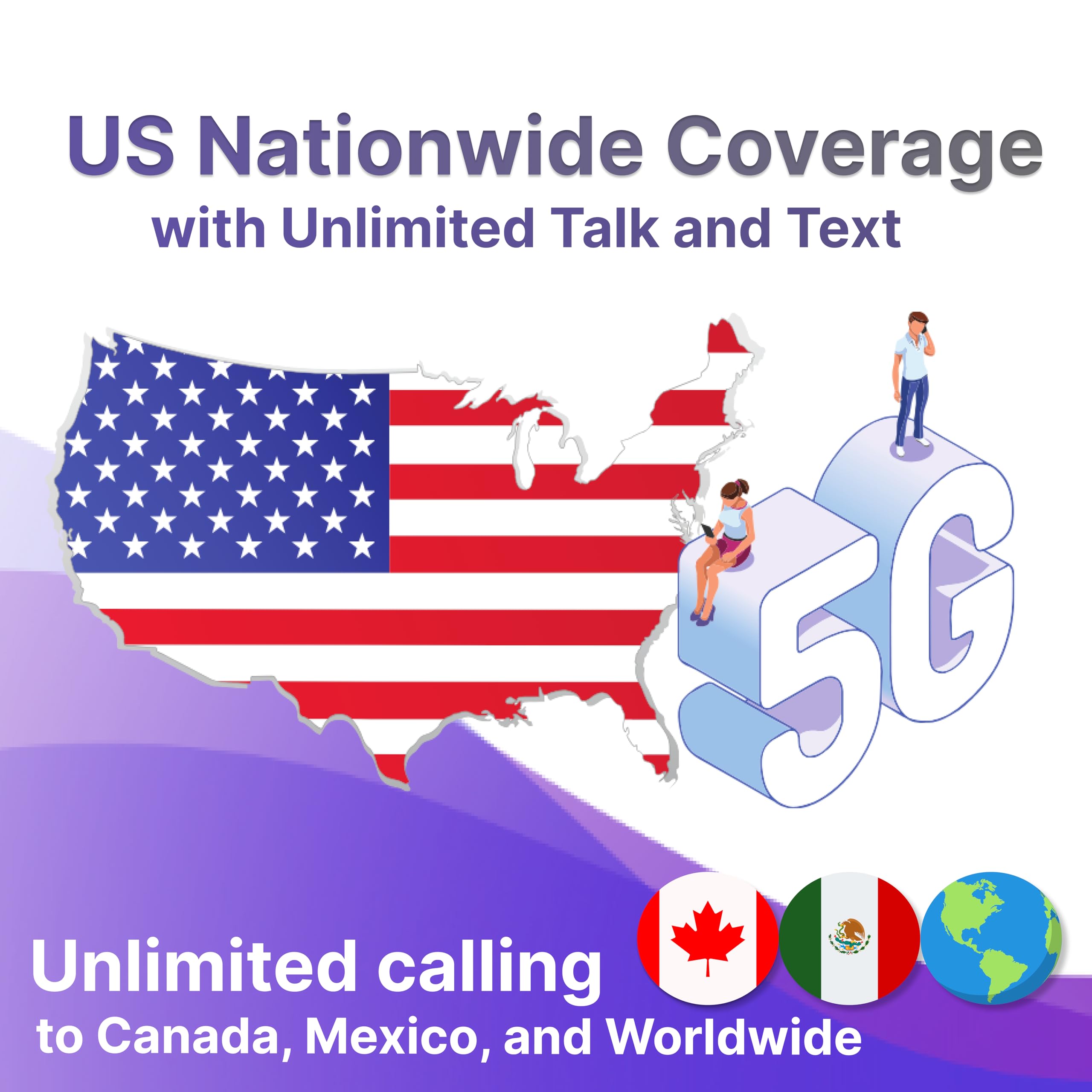 Prepaid SIM Card USA, High Speed Talk & Text, 5GB Data, Cellphones & Smartphone SIM Card Kit, 3-in-1 Standard, Micro, Nano Size, Bring Your Own Phone, No Contract, Easy to Set Up