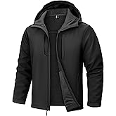 TACVASEN Men's Softshell Jacket with Hood Waterproof Fleece Coat Winter Windbreaker Lightweight Rain Jackets