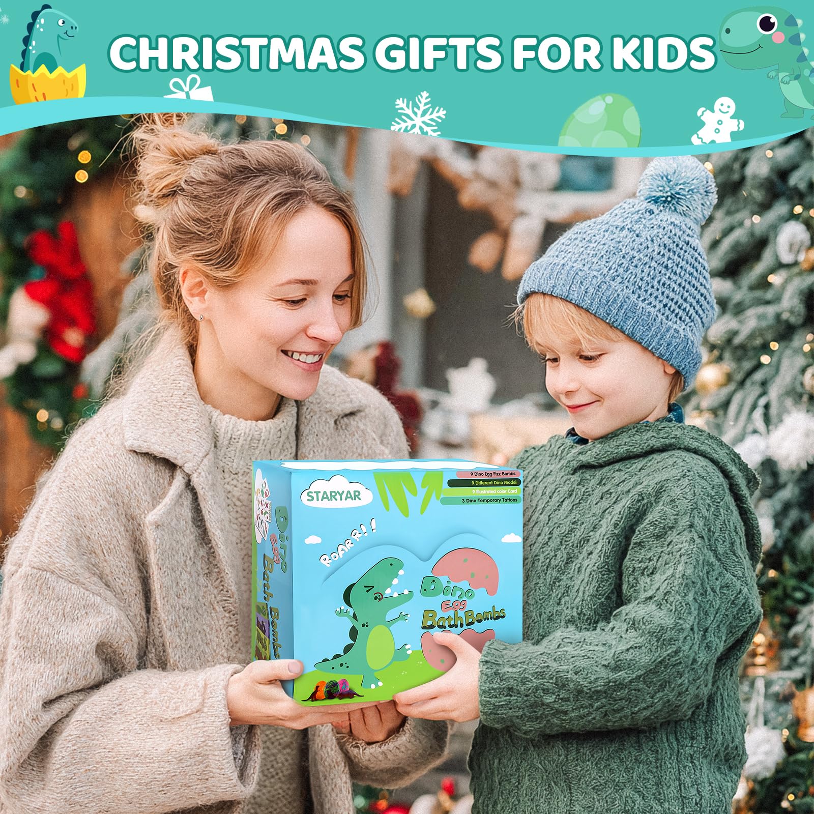 Bath Bombs for Kids with Surprise Toys Inside - 9 Pack Dinosaur Bath Bombs Gift Set, Dinosaur Toys for Kids 3 4 5 6 7 8 9 Years, Stocking Stuffers for Kids, Christmas Gifts Bubble Bath Fizzes