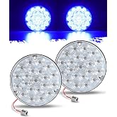 Partsam 4 inch Round Tail Light 21-2835 LEDs Blue Auxiliary Lights Cargo Load Light with 1156 Socket TPE Gasket Clear Lens Replacemnet for Freightliner Kenworth Peterbilt, 12V IP67 Waterproof 2pcs