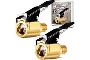 LUMITECO 2-Pack Quick Connect Tire Inflator Air Chuck, Locking Tire Inflation Hose Adapter for Air Compressors & Valve Stems, Brass Tire Nozzle with Speed Clip for Threaded Twist Connection Convert to Lock On